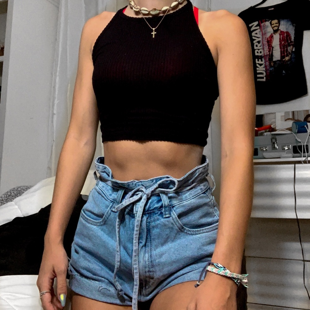 Black tie neck halter top